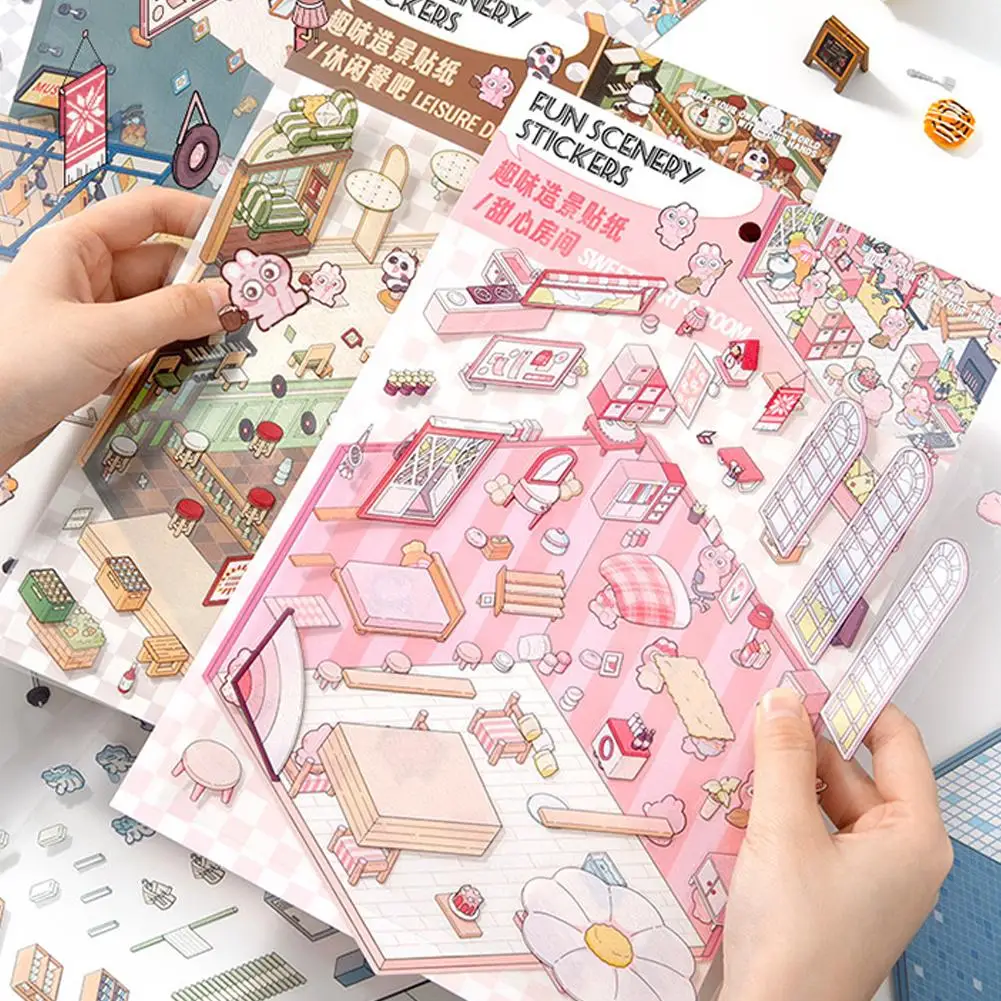 Plus Size Castle Theme Miniature Scene 2.5D 3D Landscaping Stickers Visual Stacking Stickers Christmas Gift for Children F1C7