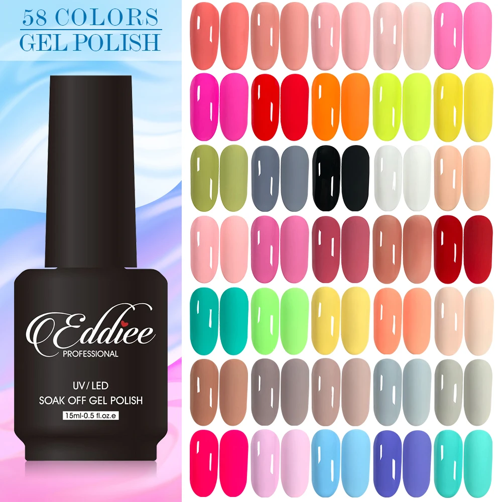 Eddiee 58 colores 15ML Esmalte de uñas en Gel suministros de uñas Vernis Semi permanente Nail Art Manicura Soak Off LED UV Gel vernizes de uñas