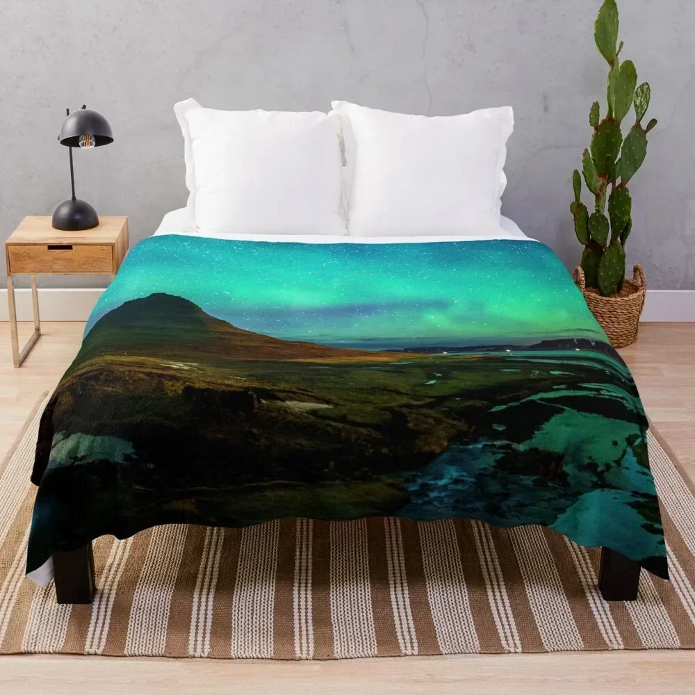 

Northern lights at kirkjufell, iceland - kirkjufell mountains in winter Throw Blanket For Baby Sofa Blankets