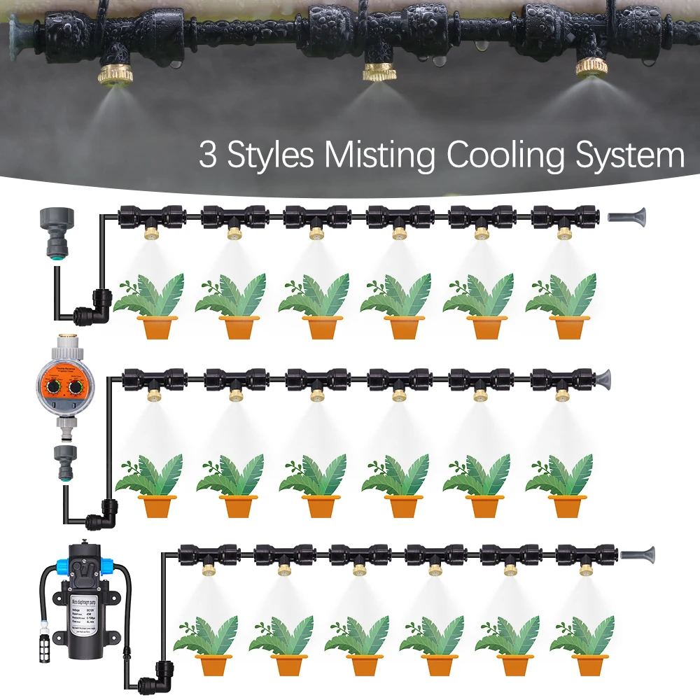 6-24m System chłodzenia mgłą 0.4mm dysza opryskiwacza do rozpylania 45W zestaw timera pompy wodnej blokada antypoślizgowa szybka wkładka do