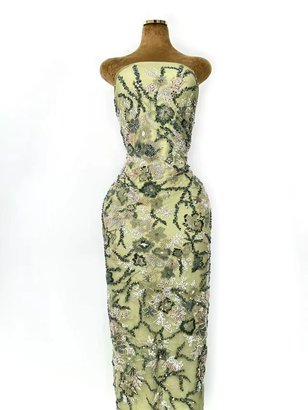 قماش دانتيل لؤلؤ ترتر أفريقي 2026 جودة عالية قماش دانتيل تول مطرز ثقيل نيجيريا لفستان حفلات الزفاف SZ1818 #4