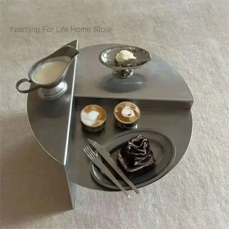 

Stainless Steel Coffee Table Wabi-sabi Style Round Metal Coffee Desks Korean Designer Models Side Tables