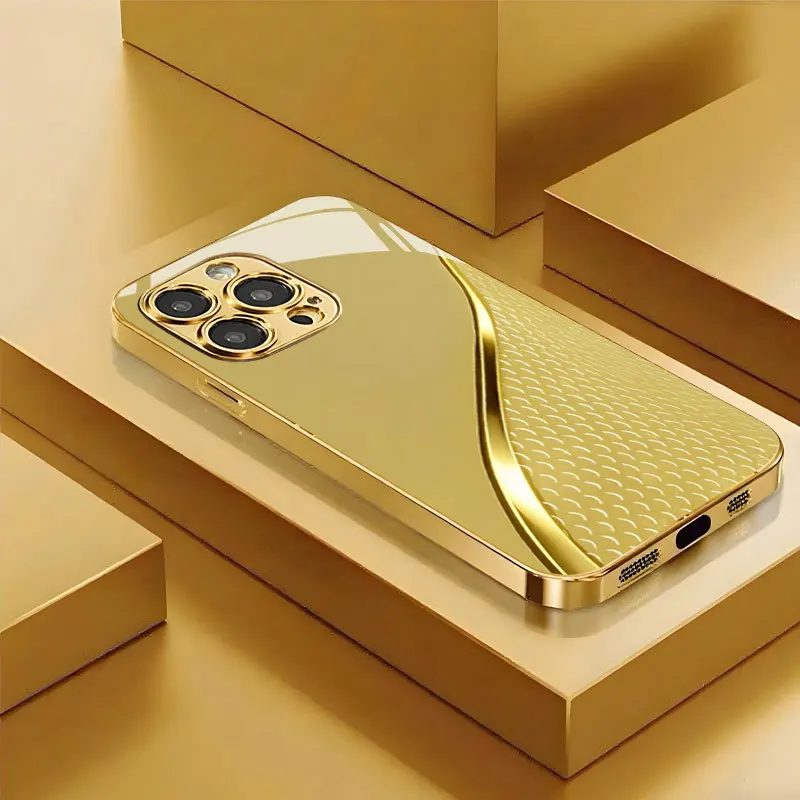 Plated-gold glass phone case with patterns, suitable for iPhone 17/16/15/14/13/12/11, etc. The top choice for giving gifts.
