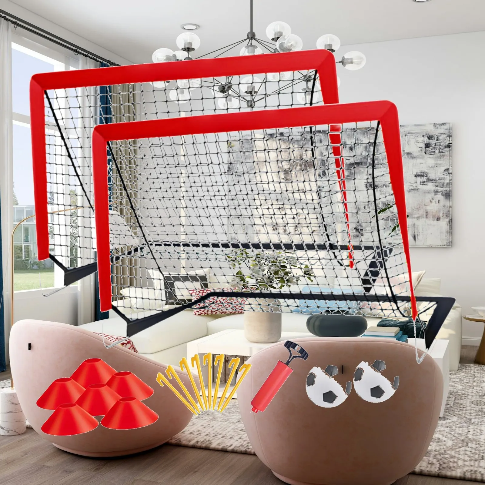 Kids Soccer Goals with Soccer Ball, Lightweight Easy to Disassemble Outdoor Game Toy Training Equipment