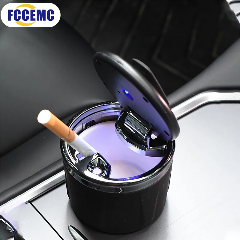 

1pc Creative Car Ashtrays With Covers Pretty Cool Car LED Ashtray Garbage Coin Storage Cup Container Auto Styling Universal