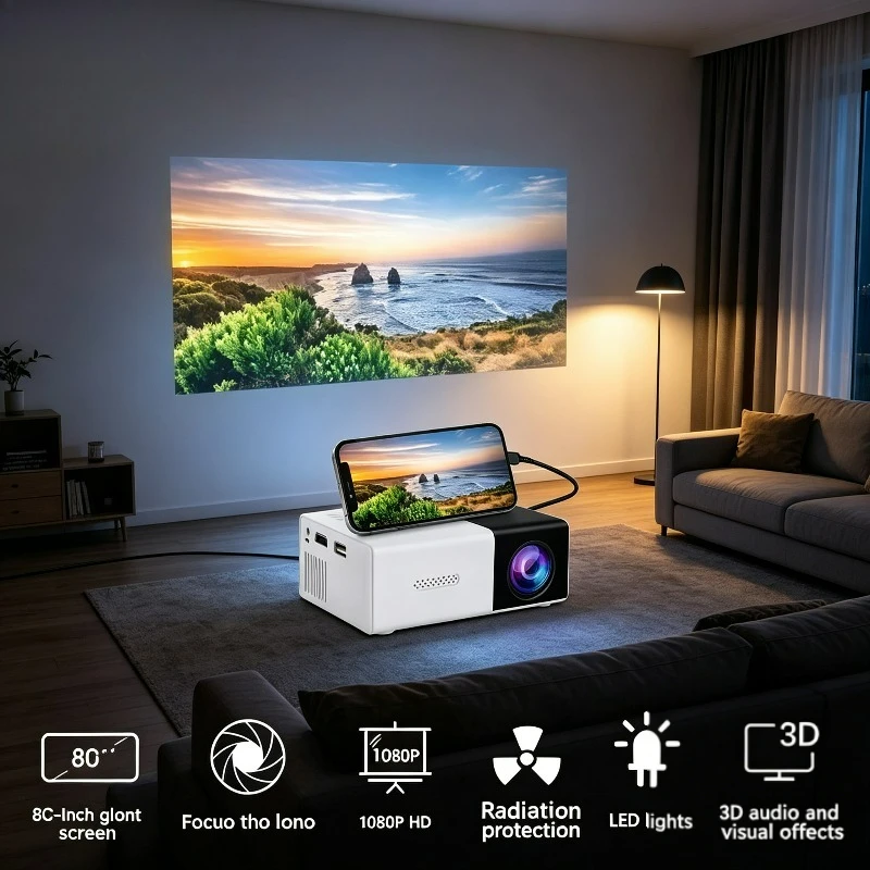 Mini Proyector Portátil, Proyector Láser Inteligente para Cine en Casa, Videoproyector LED 3D para Películas en 1080P HD, Entrada HDMI