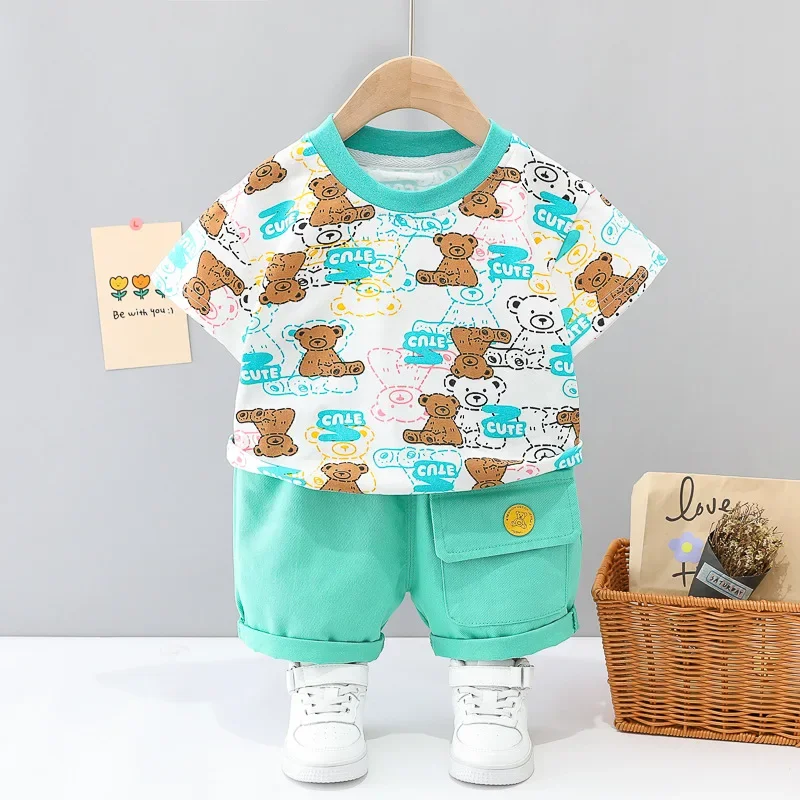 

Summer Baby Boy Clothes Set for Kids Cartoon Printed Pullover Short Sleeve T-shrits and Pants Tracksuits Boys Bebes Jogging Suit