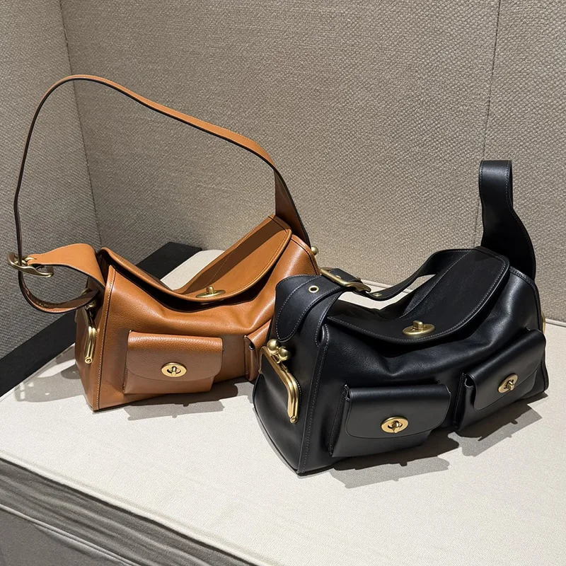 

Vintage Style Shoulder Hand Bags Women Lady Soft Pu Leather Bags Big Capacity Zipper Closure Underarm Bag Multi Pocket Daily Bag