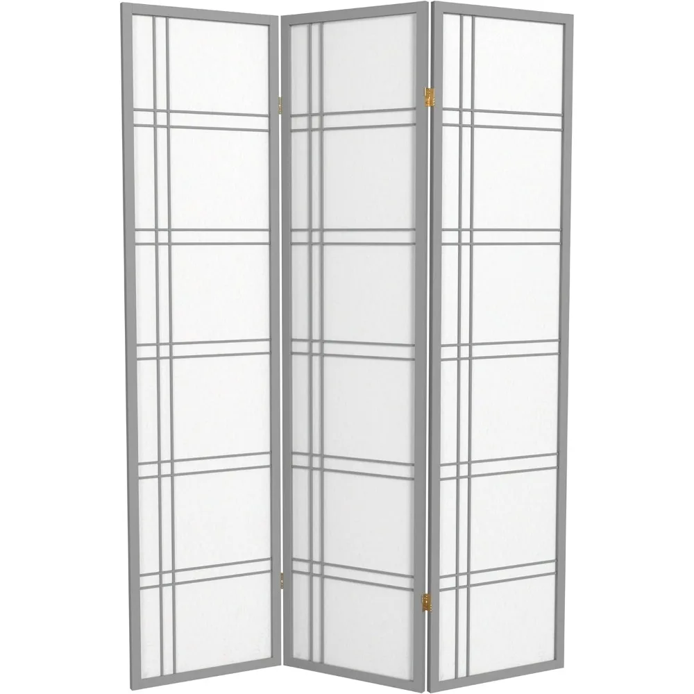 6 ft. Tall Double Cross Shoji Screen-Grey-3 Panels Room Divider