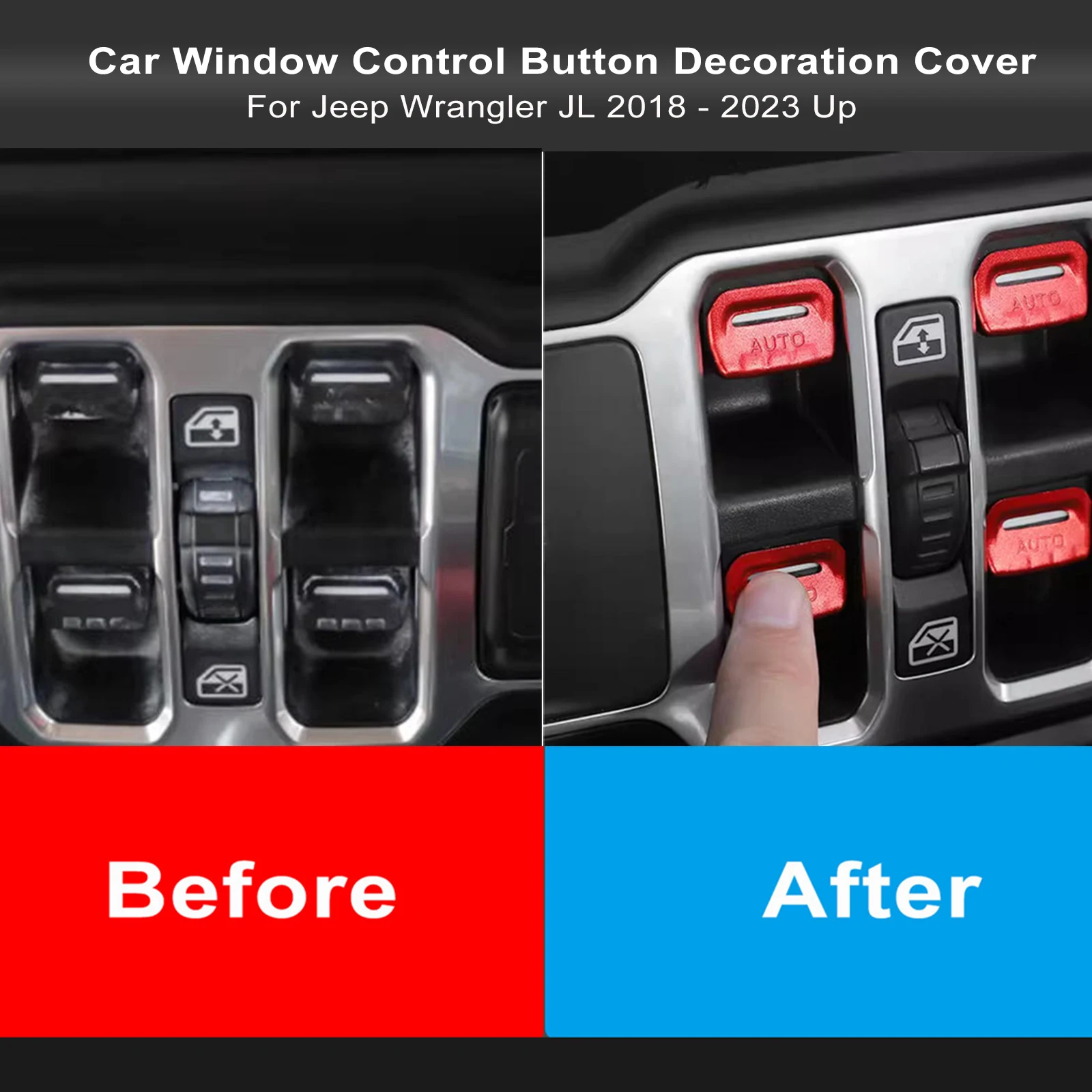 ABS-Autofenster-Bedienknopf-Dekorationsabdeckung für Jeep Wrangler JL ab 2018, für Jeep Gladiator JT ab 2018, Innenraumzubehör – Detail 2