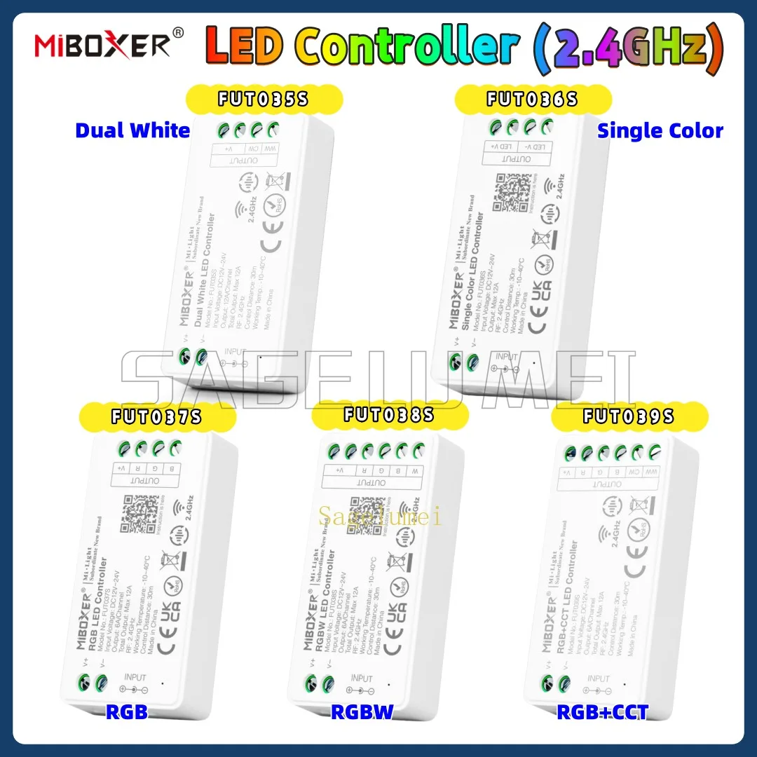 Miboxer 2.4GHz FUT035S FUT036S FUT037S FUT038S FUT039S LED Controller Dimmer For Single/Dual Color RGB+CCT RGB RGBW Strip Light