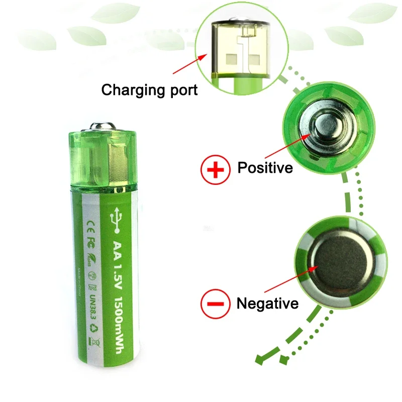 AA 1.5V 1500mWh USB Rechargeable Lithium Battery for Remote Control Mouse Small Fan Electric Toy,USB  Direct Charging