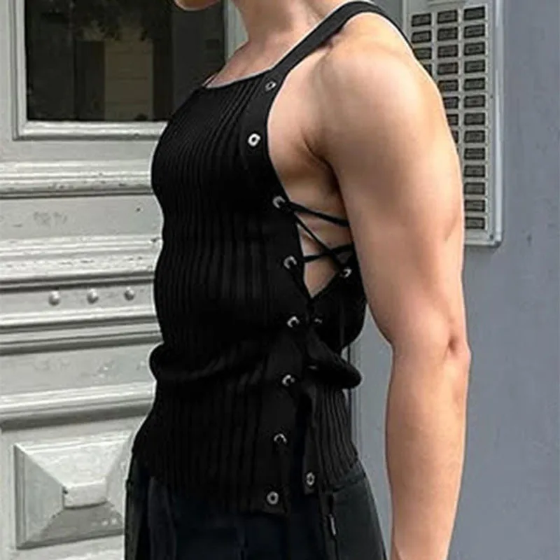 Men's Spring And Summer New Strap Design Vest Sexy Hollow Breathable Sling Slim Vest Men