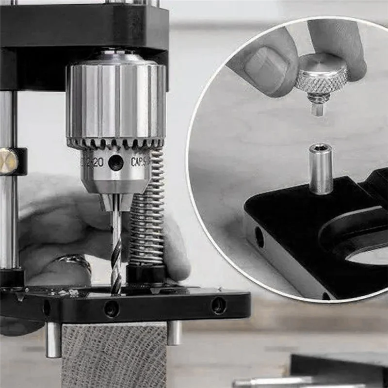 AEE6-Guia per trapano per la lavorazione del legno, guida per trapano per la lavorazione del legno Modello di perforazione regolabile in plastica Localizzatore di punzoni per fai da te (Nero)