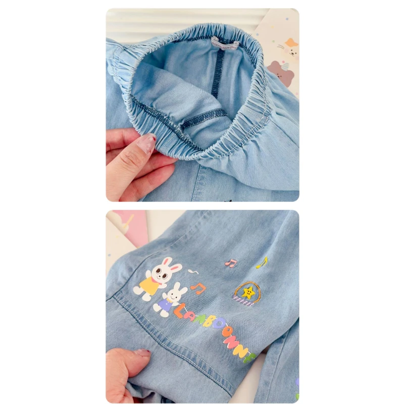 Children's Mosquito Pants 25 Summer Thin Cool Soft Moisture wicking Cute Cartoon Rabbit Tencel Jeans Girls' Pants Summer Pants