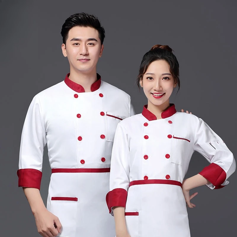 Chef Clothing Long-sleeved Sweat-absorbent Breathable Hotel Kitchen Western Restaurant Cafeteria Chef Uniform Men's Work Clothes