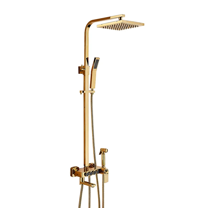 

All copper household bathroom constant temperature gold rain shower square nozzle set bathroom hot and cold shower