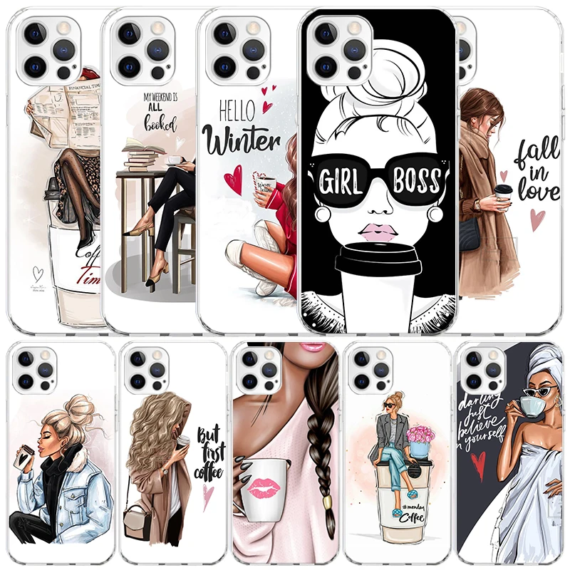 Girl Boss Female Coffee Phone Case For IPhone 16 15 14 13 12 11 Pro Max Mini XR XS X 7 Plus 8 + SE 2020 Soft TPU Back Cover