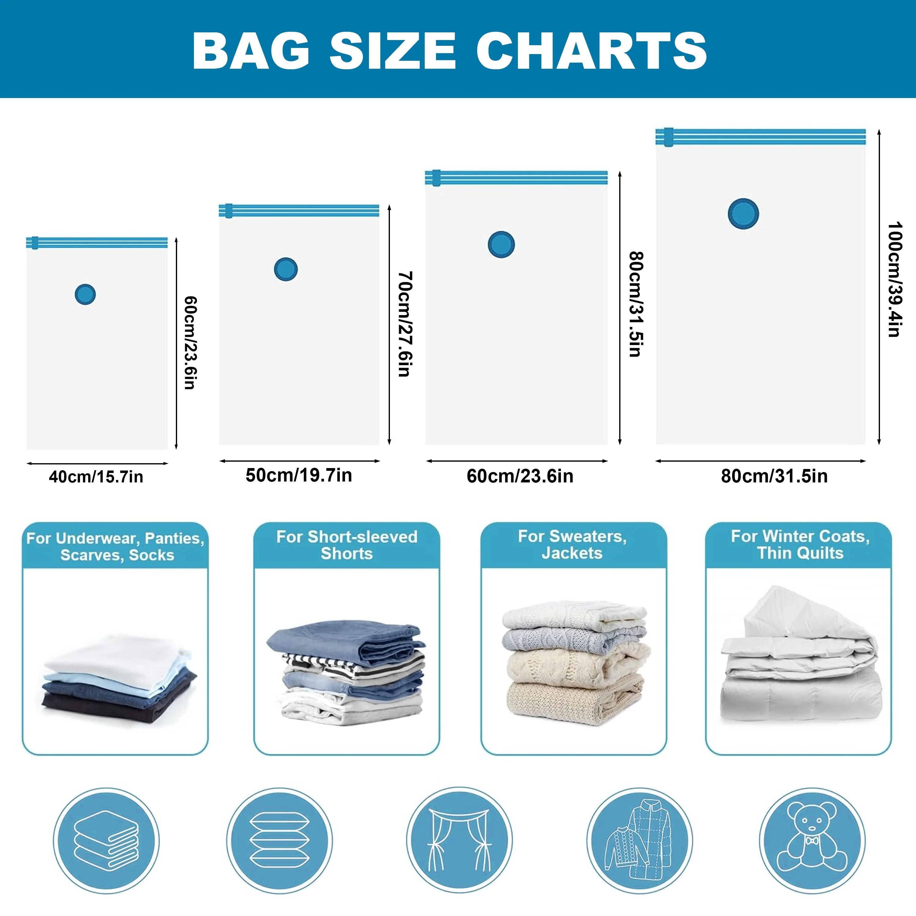 4pcsVacuum Compression Storage Bag, Sealed Moving Bags For Clothes Blankets, Shirts, Sweaters, Household Space Saving Organizer