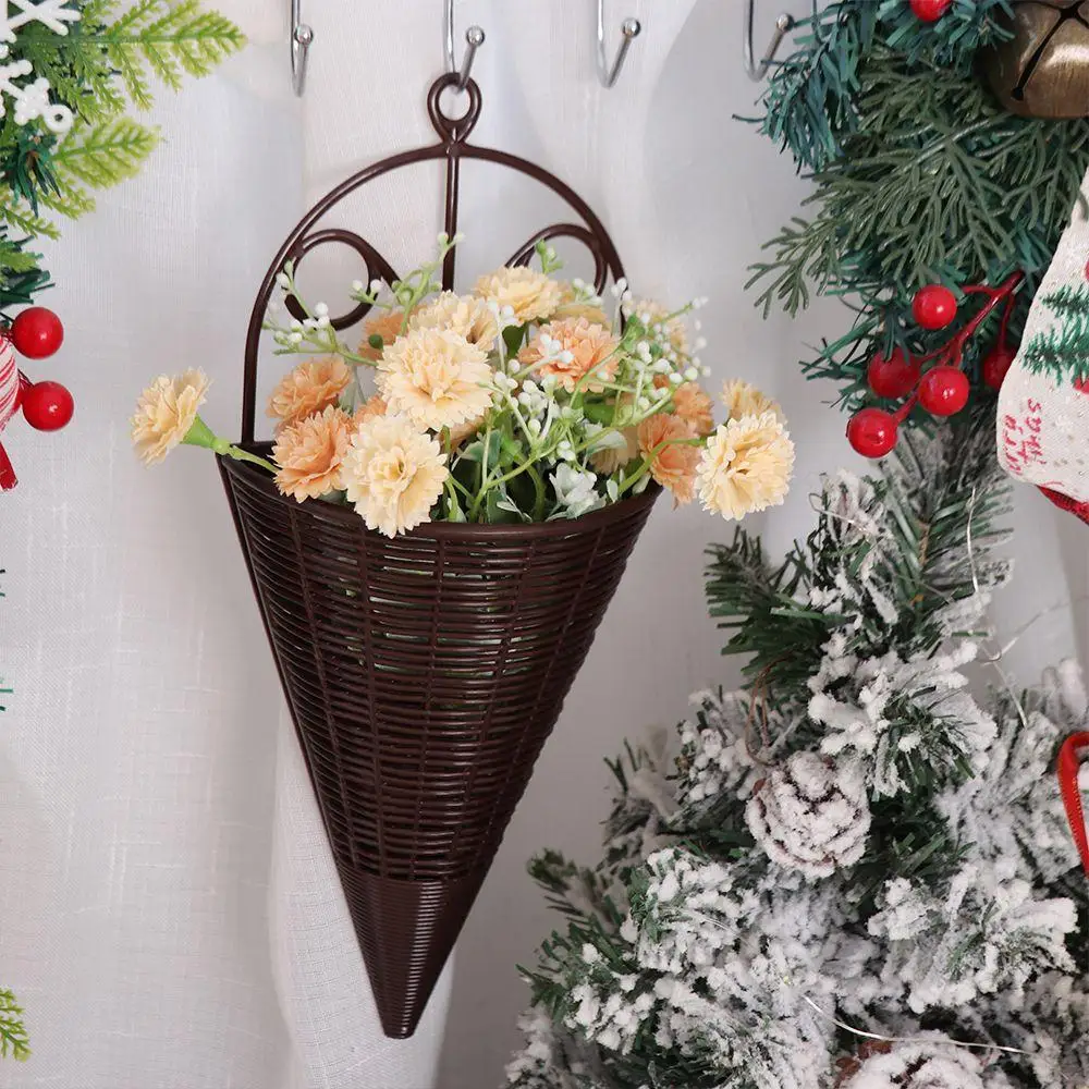 Triangle Imitation Rattan Hanging Flower Basket Plastic Wall Hanging Artificial Wall Hanging Flower Pot Simulation