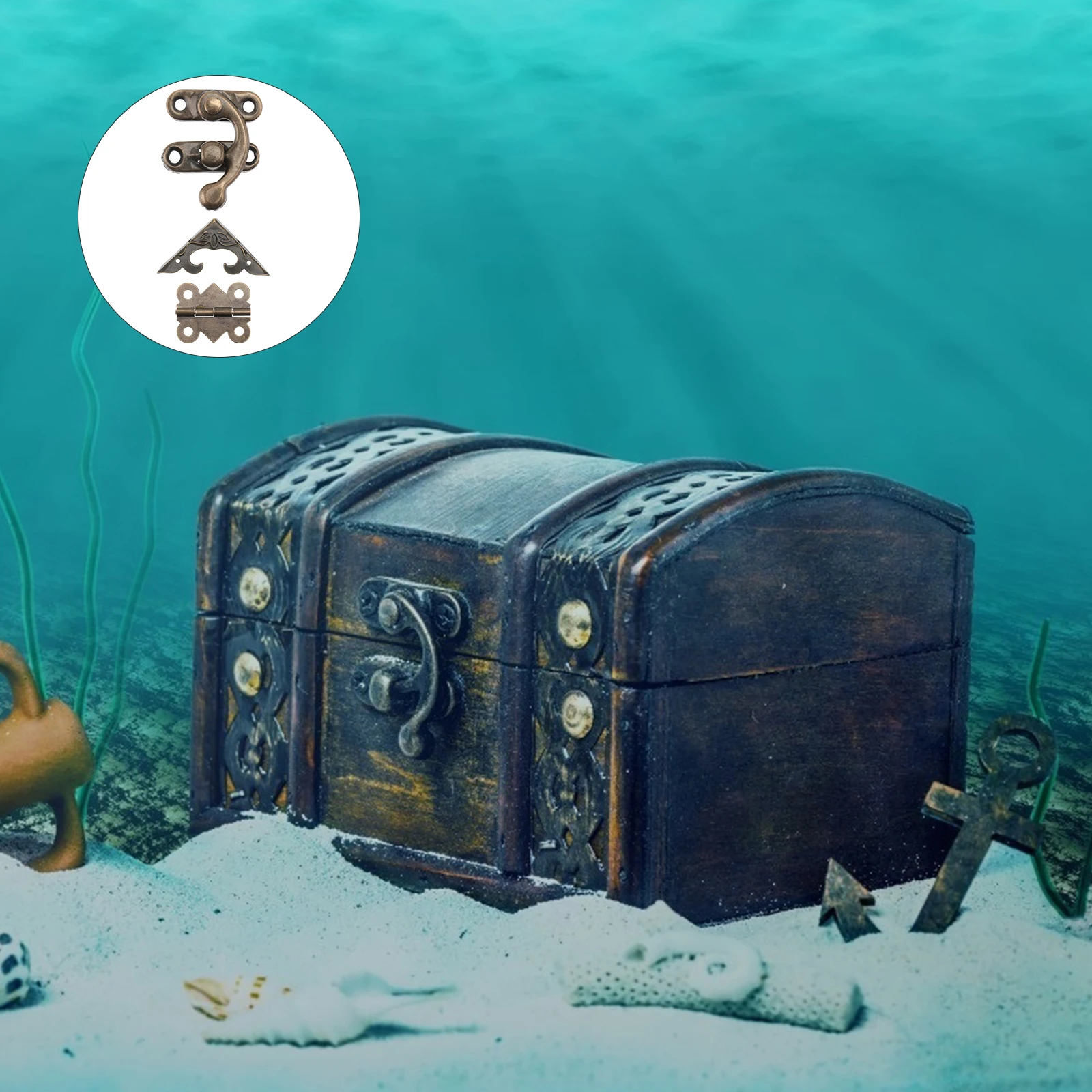 

Retro Wooden Box Set Buckle Latch Decorative Lock Corner Protectors Style Easy Install Hardware