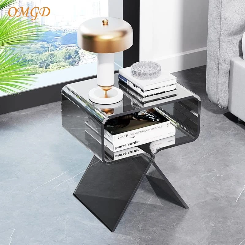 OMGD Nightstand Side Table Modern Design Transparent Home Decoration Living Room Display Side Table Simple Light Luxury Tea