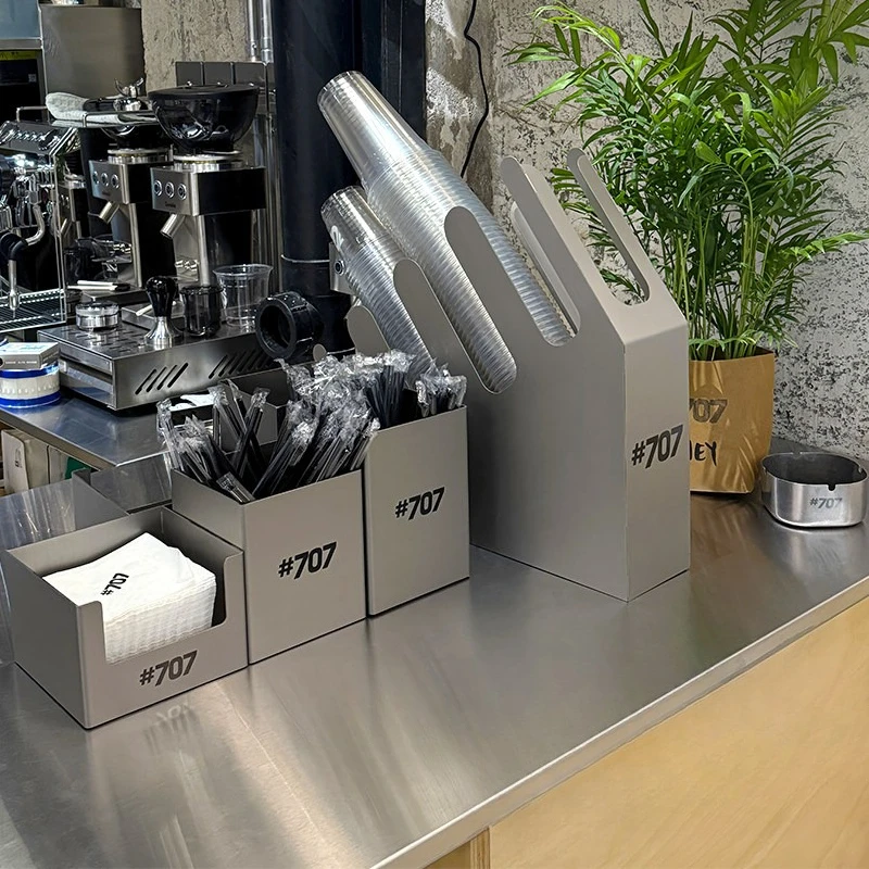 Commercial Stainless Steel Bar Storage Rack Coffee Shop Cup Dispenser & Napkin Cup Multi-grid Catering Service Counter Accessory