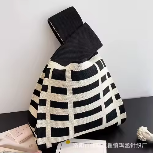 Women'S Knot Wrist Bag Handmade Knitted Bag Portable Mini Striped Tote Bucket Phone Bags Large Capacity Autumn Winter Handbags - Image 44