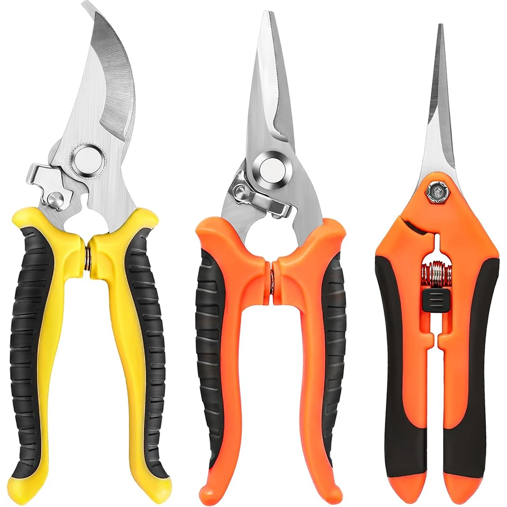 3Pack Garden Pruning Shears Stainless Steel Blades Handheld Pruners Set Garden Clippers Scissors for Gardening Tools