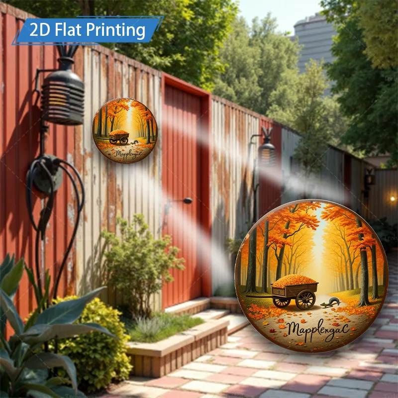 1 قطعة 8x8 بوصة علامة معدنية مشهد غابة الخريف مع عربة أوراق معدنية جدار ديكور فني #5