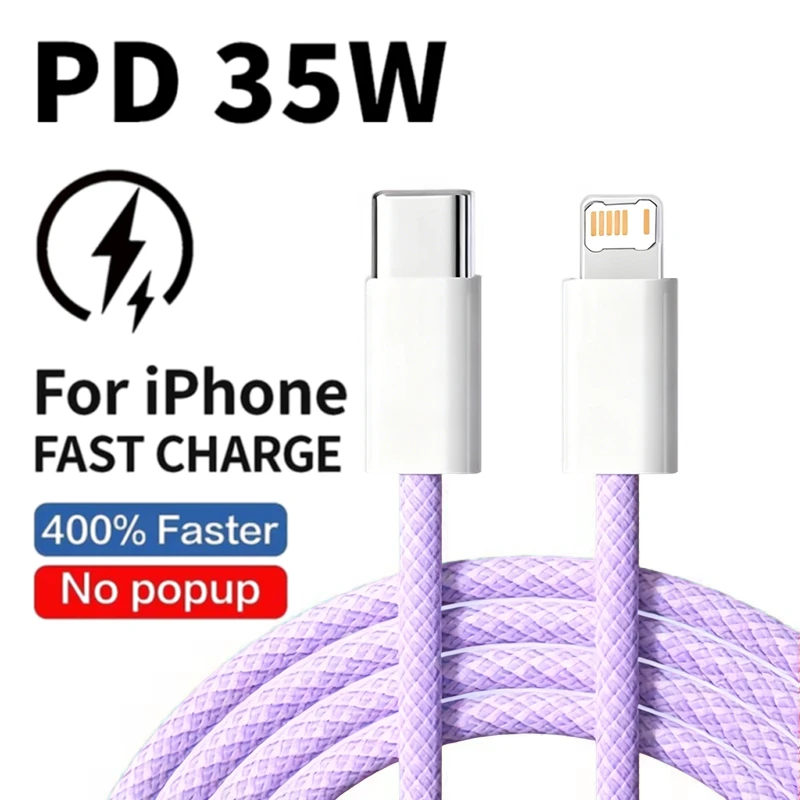 Braided Wire 35W PD Fast Charging Cable For iPhone X XR XS Max 11 12 13 Mini 14 Pro Max 7 8 Plus Rapid Charge USB C Data Cables