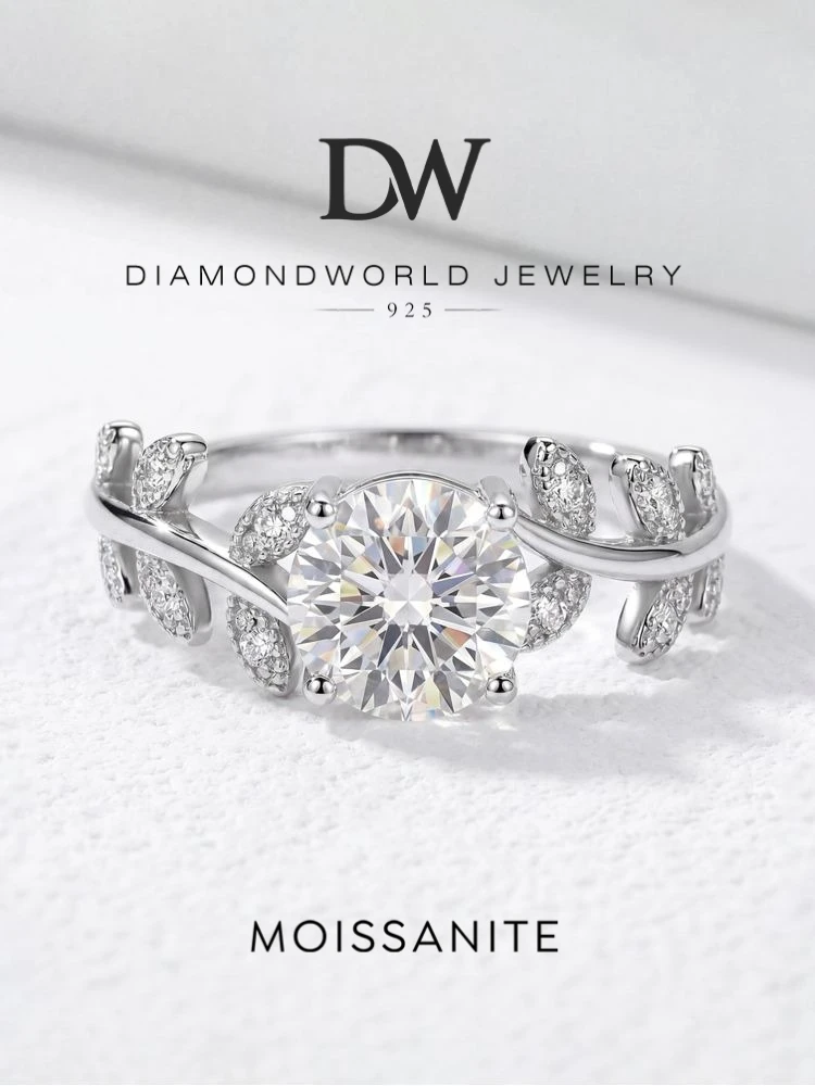 DWJ 1CT zertifizierter echter Moissanit-Diamant-Blatt-Rundring für Damen, täglicher Jahrestag, 925er Sterlingsilber, edler Schmuck