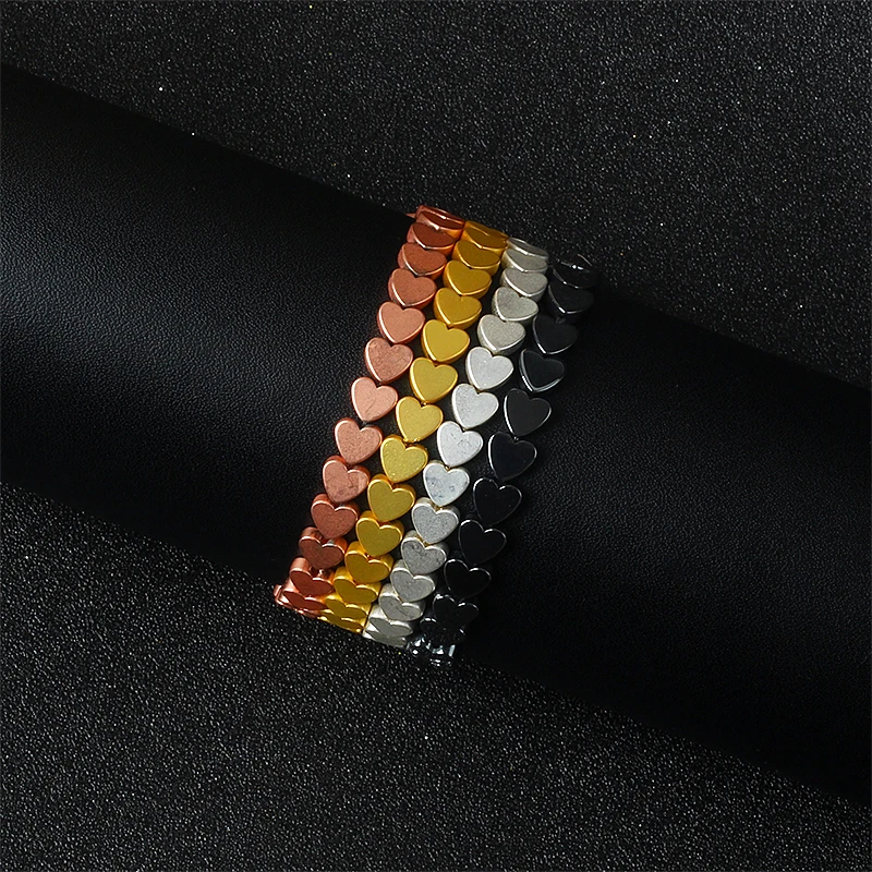 Energy Peach Heart Hematite Bracelets for Women Reiki Natural Stone No Magnetic Hematite Beaded Bracelet Men Matte Charm Jewelry