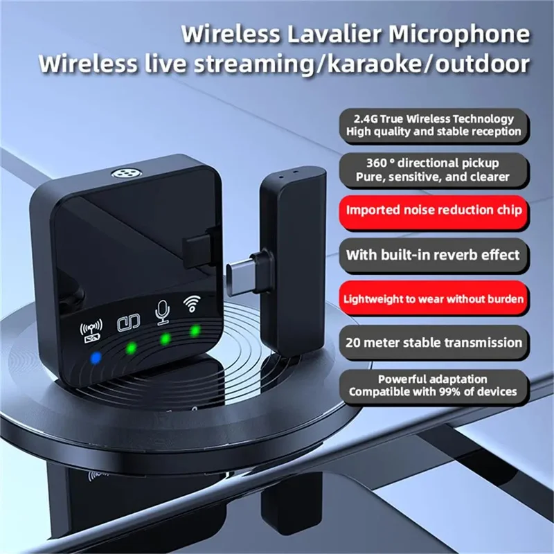 

Wireless Lavalier Microphone Portable Audio Video Recording Mini Mic for Huawei Samsung Android Phone Outdoor Live Broadcast Mic