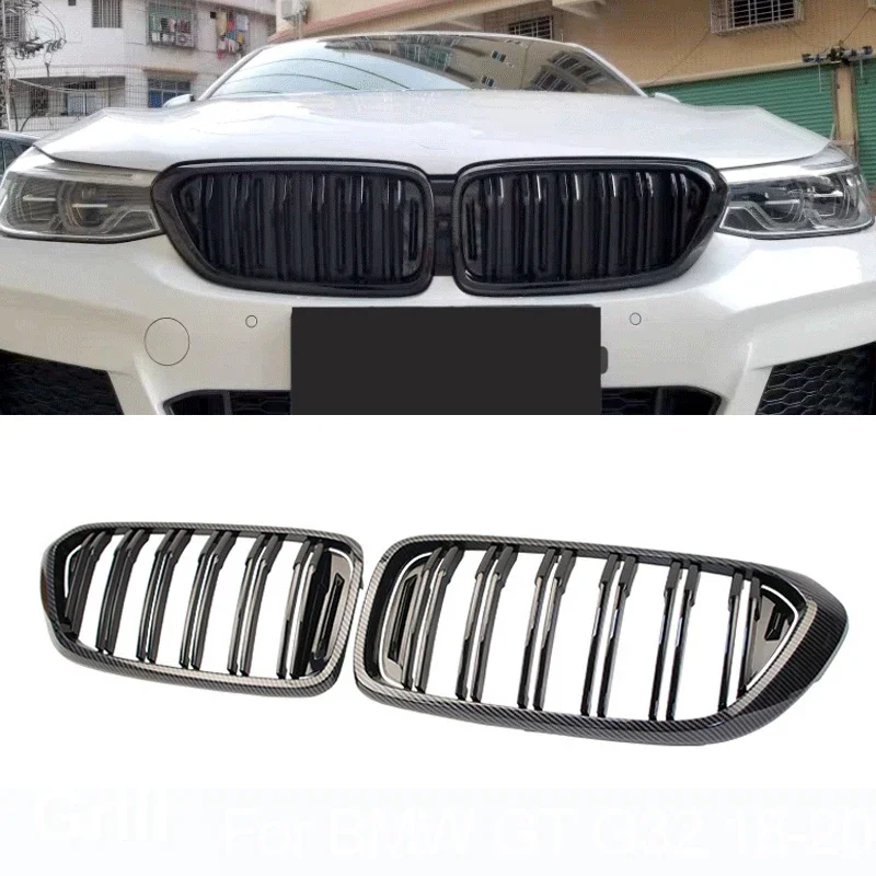 Carbon Fiber Grille Car Front Kidney Grilles Hood Racing Grill For BMW 6-Series GT G32 2018-2020 Double Slat Grills ABS Auto