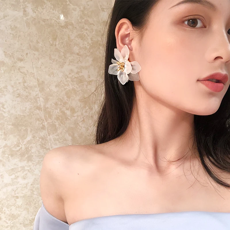 Women Korean Style Exaggerated Flower Earrings Boutique Elegant Plant Ear Rings Vintage Jewelry Wedding Party Earring Gift