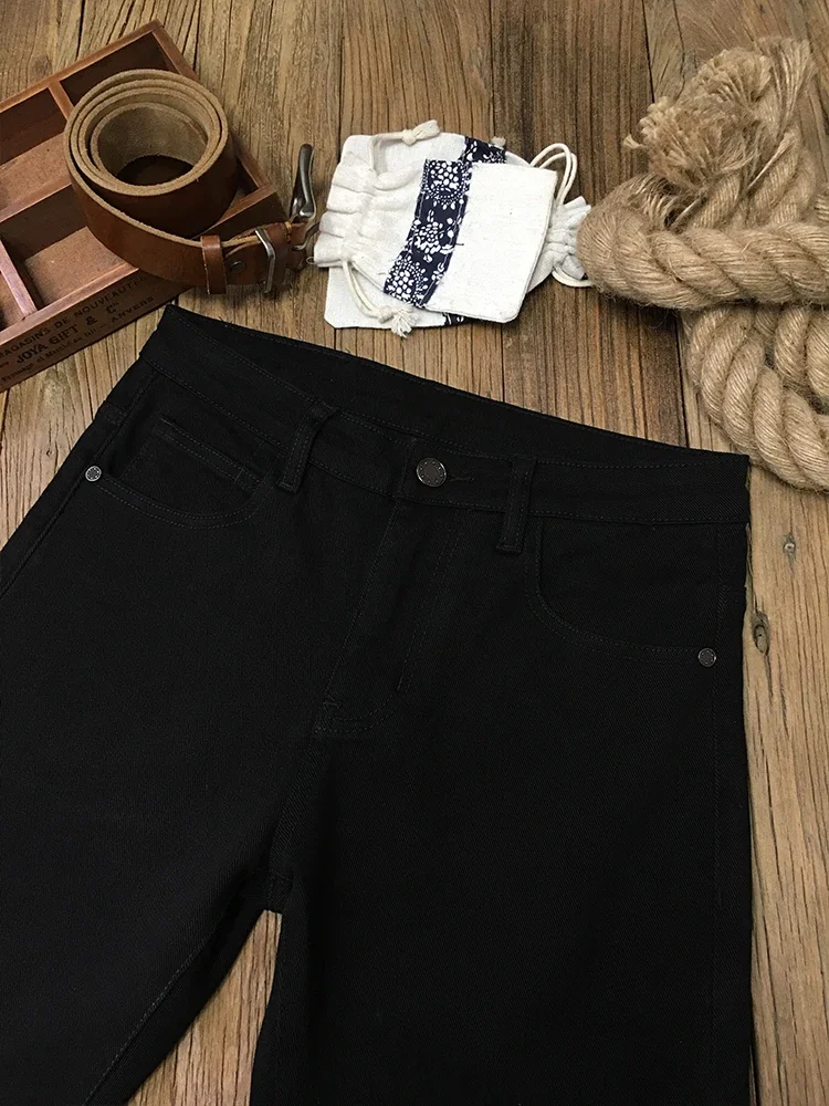 Jeans preto versátil high-end masculino, calça apertada com elástico, jeans casual, pequeno, outono, inverno, na moda