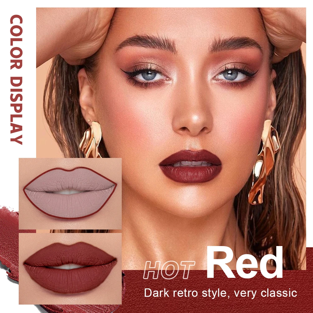 Qibest fosco batom líquido forro 2 pçs conjuntos à prova dwaterproof água sexy vermelho lipgloss lipliner kits de longa duração maquiagem batom lápis