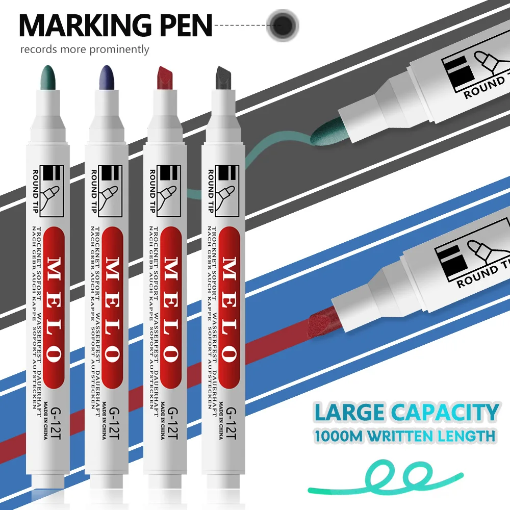 6/12Pcs/Set Permanent Marker Pen Cutter Head Waterproof Ink Thin Nib Crude Nib Black Blue Red Ink 2mm 4mm Fine Color Marker Pens