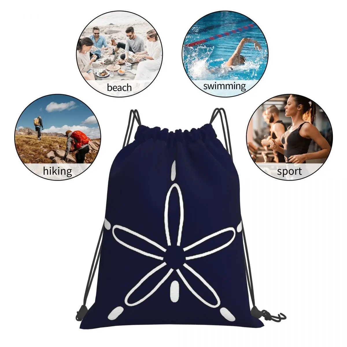 Navy Blue Sand Dollar Backpacks Multi-function Portable Drawstring Bags Sundries Bag Book Bags For Travel School