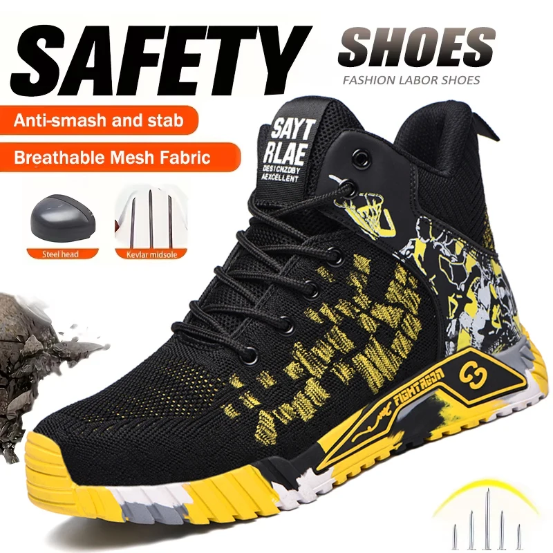 

High Quality Men Steel Toe protective Safety Work Shoes Men Indestructible Safety Shoes anti-smash Puncture-Proof Safety Boots