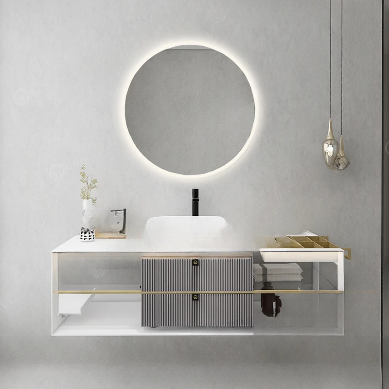 Modern luxury bathroom cabinet combined bathroom basin custom washstand makeup smart mirror