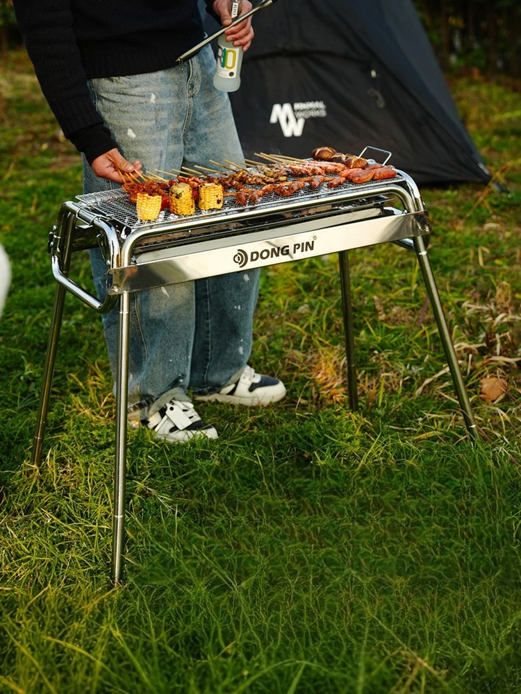 

Outdoor Barbecue Grill Stove Camping Portable Stainless Steel BBQ Charcoal Grill Folding Thickened Carbon Grill Rack with Legs