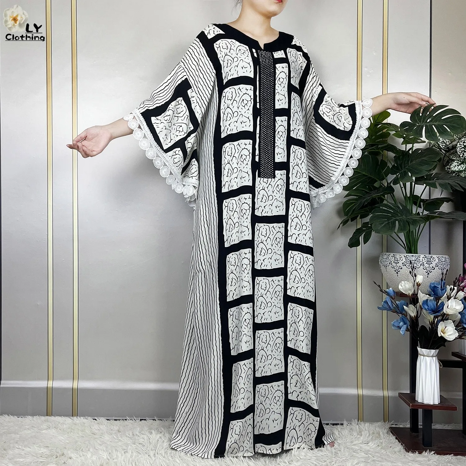 New Muslim Cotton Fabric Dresse With Big Scarf For Women Dubai Summer Short Sleeve Femme Elegant Robe African Traditional Abayas