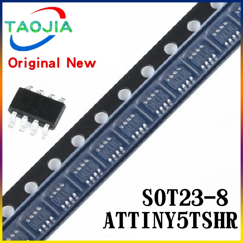 10PCS New original; ATTINY5-TSHR ATTINY5TSHR ATTINY5 T5E T5x T5 SOT23-6 8-bit AVR Microcontroller, 512B Flash, 6/8-pin, ADC