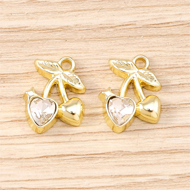 5 Stück 10x12mm Niedliche Kristall-Legierung Frucht-Kirsch-Anhänger für Schmuckherstellung, Ohrringe, Halsketten, Armbänder, DIY-Bastelgeschenk – Detail 4