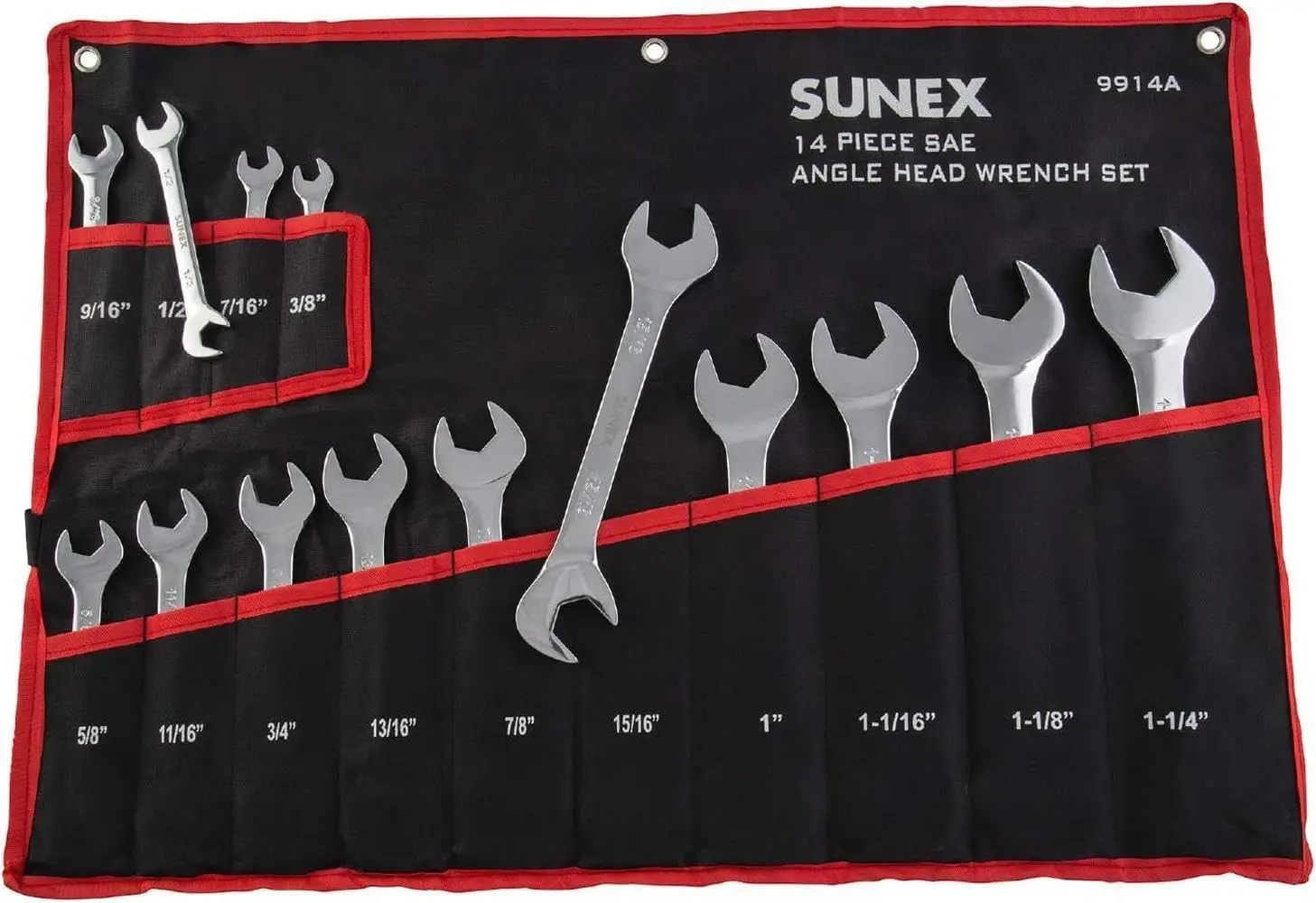 

14-Piece Angle Head SAE Wrench Set with Full Polish and Anti-Slip Grip for Tight Spaces