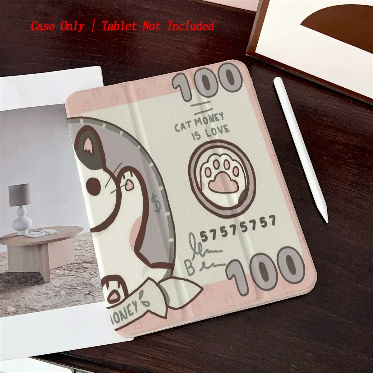

Fun Whimsical Cat & Money Bill Pattern iPad Cover For Apple iPad 10th Gen Pro 11 Air 4 Mini 6 Protective Case
