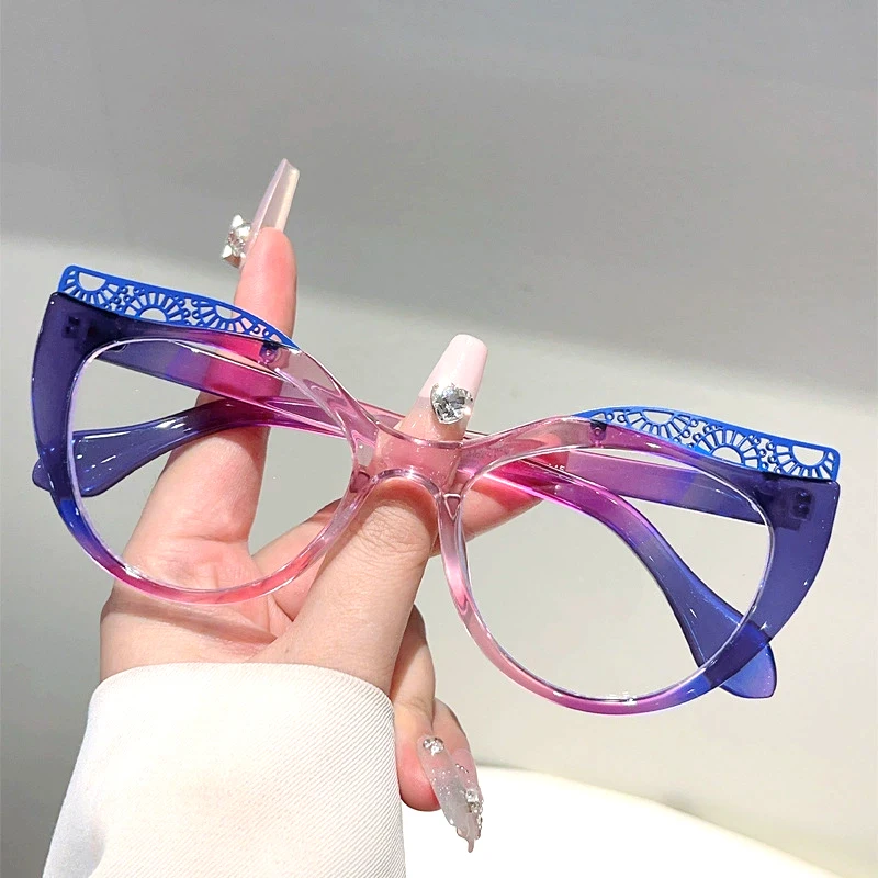 

Большая оправа для очков «кошачий глаз», женские очки для чтения с защитой от синего света, металлический кружевной дизайн, винтажная оптика, очки по индивидуальному заказу