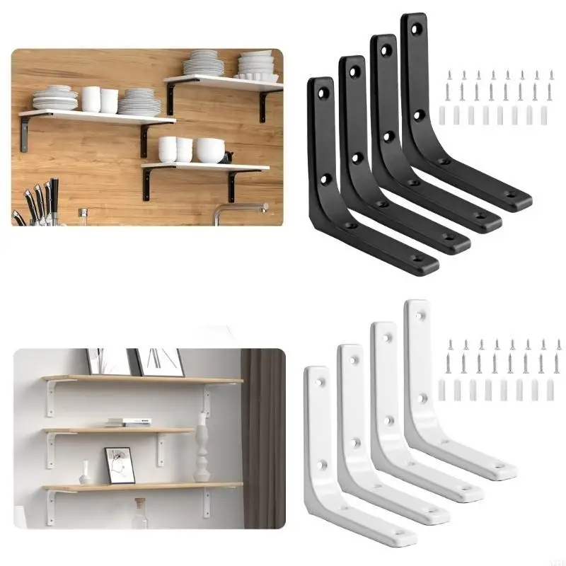 4 Pieces Metal L Shaped Shelf Supports Brackets for DIY Projects and Storage